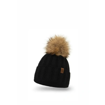 Abbildung von VIVISENCE Damen Winter Mütze Mit Kunstpelzbommel Strickmützen Aus Warmem Garn Modischem Gewebe Aufgerollt Weichem Fleecefutter Ideal Für Kalte Wintertage Modell 7019, Schwarz,Einheitsgröße