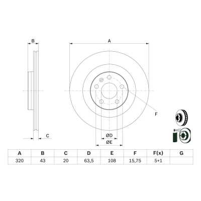 Abbildung von BOSCH 0 986 479 E87 Bremsscheibe 320 20 5 108 Belüftet beschichtet VOLVO: XC90 II, V90 II Estate, XC60