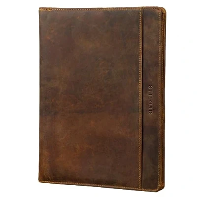 Abbildung von STILORD &#039;Josh&#039; Leder Aktenmappe Vintage mit Ringmechanik Dokumentenmappe DIN A4 Hochwertige Konferenzmappe 13,3 Zoll Echtleder