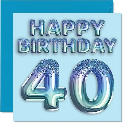 Abbildung von Stuff4 Geburtstagskarte zum 40. Geburtstag für Männer Blauer Glitzer Partyballon Happy Birthday Karten 40 Jahre alten Mann, Freund, Vater, Bruder, Onkel, Cousin, 145 mm x