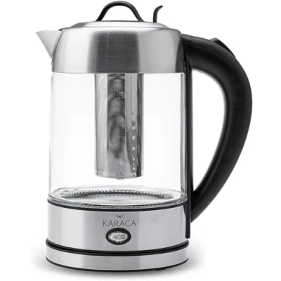 Abbildung von Karaca Wasserkocher Glas 1.7 Liter, Led Beleuchtung Inox, Edelstahl Kettle, BPA Frei, 2200 Watt, 10/15 Tassen, Warmhaltefunktion, Kräutertee, Teemaschine