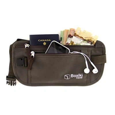 Abbildung von Boxiki Travel Money Belt RFID Blocking Geldgürtel und sichere Gürteltasche, Gürteltasche für Männer Frauen, Reisepass,Laufgürtel, (Braun)