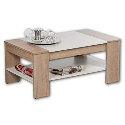 Abbildung von FINLEY Couchtisch in Eiche Sonoma Optik, Weiß geräumiger Sofatisch mit Ablage für Ihren Wohnbereich 100 x 44 58 cm (B/H/T)