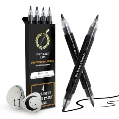 Abbildung von Pinturale Arts Acrylstifte Schwarz 4er Set Für Steine Mit Doppelspitze (Feine 0,7mm und 3mm) Acrylstift Steine, Metall, Keramik, Holz, Glas