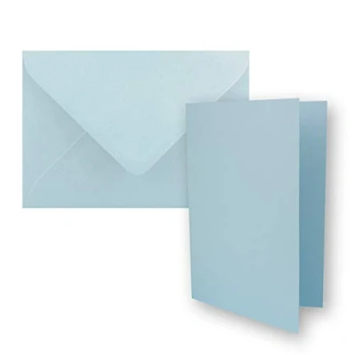 Abbildung von 50x DIN B6 Faltkarten Set mit Umschlägen in Hellblau (Blau) 120 x 170 mm ideal für Einladungskarten, Hochzeit, Taufe, Kommunion, Konfirmation Marke: FarbenFroh