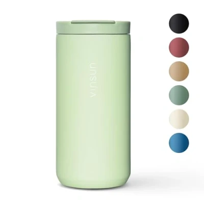 Abbildung von Vinsun Thermobecher Kaffee to go 380ml Edelstahl, auslaufsicher, doppelwandig isoliert Heiß &amp; Kaltgetränke grüner Kaffeebecher mit Deckel für Urlaub, Auto, Büro
