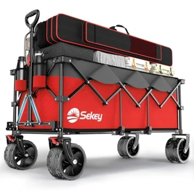 Abbildung von Sekey XXXL Bollerwagen Faltbar 300L 200KG Belastbar, Faltbarer 17x10 cm Extra Breite Reifen Alle Gelände, Patentiert Klappbar aus Vier Richtungen, Super 4013, Olivgrün
