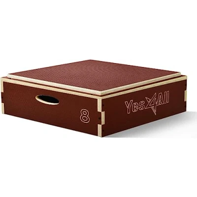 Abbildung von Yes4All UP3S 3 in 1 Plyo Box aus Holz mit rutschfester Oberfläche, 20,3 cm H, Plyometric Plattform für Sprungtraining, Sprungkästen Home Gym Übung und Outdoor Workout, Rot