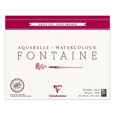 Abbildung von Clairefontaine 96414C Malblock, 4 seitig verleimt Aquarellpapier Feinkörnig, Fontaine/Hadern, 24 x 30 cm, 25 Blatt, 300 g Packung, weiß