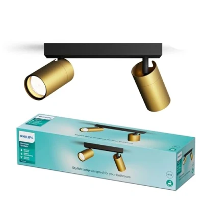 Abbildung von Philips Idris LED 2er Spotleuchte, GU10 Lampe nicht enthalten, Messing, IP44, wasserfest