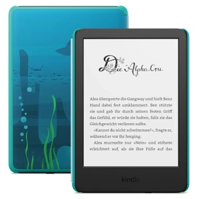 Abbildung von Der neue Amazon Kindle Kids (16 GB) Falls das Gerät kaputtgeht, ersetzen wir es. Inklusive altersgerechter Bücher, Hülle, blendfreiem Bildschirm und schnellerem Umblättern Ozeanentdecker Design