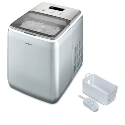 Abbildung von MEDION Eiswürfelmaschine (Eiswürfelgröße klein &amp; groß, 2,6 Liter Wassertank, kurze Produktionsdauer ca. 10 Minuten, kristallklare Eiswürfel, selbst reinigend, Sichtfenster, Display, MD11950)