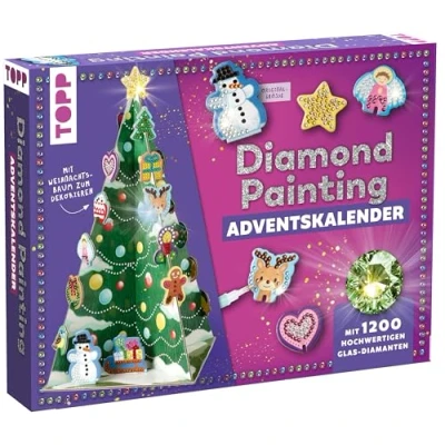 Abbildung von Weihnachtszauber Der Diamond Painting Adventskalender. Mit Material und Werkzeug für 24 Baumanhänger