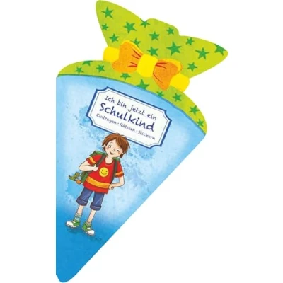 Abbildung von Ich bin jetzt ein Schulkind (für Jungen). Eintragen, Rätseln, Stickern in Schultüten Form: Eintragbuch für Kinder ab 6 Jahren. Perfektes Geschenk zur Einschulung und zum Schulstart