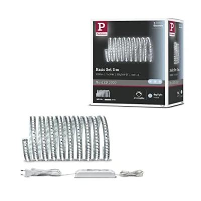 Abbildung von Paulmann 70589 LED Stripe MaxLED 1000 Basisset 3m Tageslichtweiß 34W 230/24V 60VA Silber Lichtband Lichtstreifen Lichtschlauch