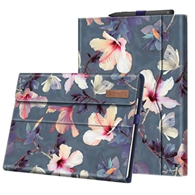 Abbildung von Fintie Hülle für Microsoft Surface Pro 11 / 10 9 13 Zoll Multi Sichtwinkel Kunstleder Tasche Schutzhülle mit Dokumentschlitze Stift Halter, Type Cover Kompatibel, Blühender Hibiskus