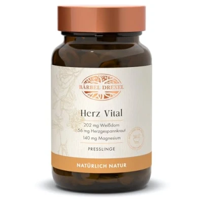 Abbildung von Herz Vital Tabletten (160 Stk) Weißdorn Herzgespannkraut Melisse Enzian Vitamine Magnesium, Vegane Herstellung Deutschland Blutdruck Kreislauf System Gefäße Cardio BÄRBEL DREXEL®