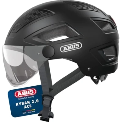 Abbildung von ABUS Stadthelm Hyban 2.0 ACE Fahrradhelm mit Visier, Licht und ABS Hartschale für Damen Herren Schwarz (velvet black), Größe L