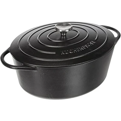 Abbildung von Küchenprofi Gusseisen Bräter mit Deckel, schwarz, 33 cm, Schmortopf, Auflaufform, Dutch Oven, Brotbacktopf, emailliert, für alle Herdarten und Induktion geeignet, zum Schmoren, Backen Braten