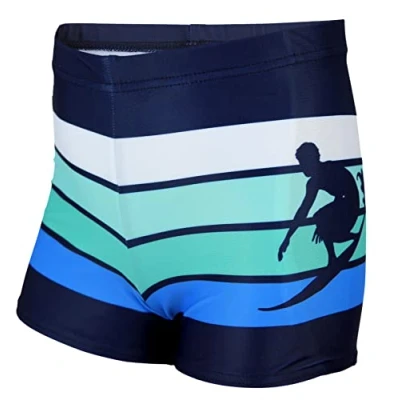Abbildung von Aquarti Jungen Badehose Gestreift mit Motiven, Farbe: Dunkelblau/Grün, Größe: 152