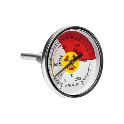 Abbildung von BROWIN® Analog Grillthermometer Thermometer für Smoker und Grill Deckelthermometer BBQ Räucherofen Rauchgasthermometer aus Edelstahl (Analog Ø 53 mm)
