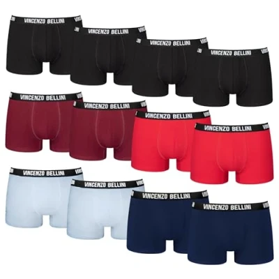 Abbildung von Vincenzo Bellini Hipster Boxershorts, 8er / 12er Pack, Bequeme und atmungsaktive Herren Unterwäsche, Baumwolle Unterhosen (DE/NL/SE/PL, Alphanumerisch, M, Regular, 5 farbig 12er)