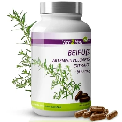 Abbildung von Vita2You Beifuß Extrakt 180 Kapseln Artemisia Vulgaris 10:1 6000mg Pulver ohne Zusätze Hochdosiert Flavonoide Bitterstoffe Premium Qualität