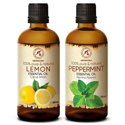 Abbildung von Pfefferminzöl 100ml &amp; Zitronenöl Mentha Piperita Citrus Limon Reine Duftöle Geschenk Set für Luftbefeuchter Haare Hautpflege Aromatherapie Duftlampe Diffuser
