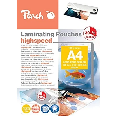 Abbildung von Peach Laminierfolien A4 125 mic 100 pouches glänzend HighSpeed einsetzbar in A3 Laminiergeräten aller Markenhersteller PP525 22