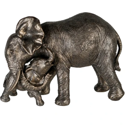 Abbildung von Casablanca Deko Figur Skulptur Elefant Zambezi mit Jungem grau/Gold 29 x 21 cm