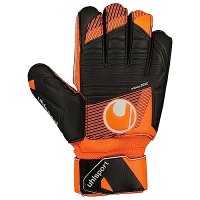 Abbildung von uhlsport Soft Resist+ Flex Frame Fußball Torwarthandschuhe Handschuhe für Torhüter speziell Kunstrasen und Hartböden mit Fingerschutz, Fluo orange/schwarz/weiß, 7