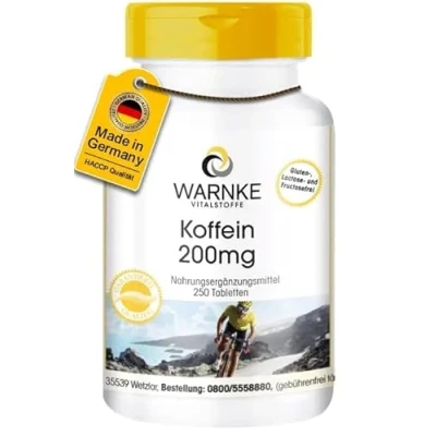 Abbildung von Koffein Tabletten 200mg 250 hochdosiert &amp; vegan Warnke Vitalstoffe Deutsche Apothekenqualität