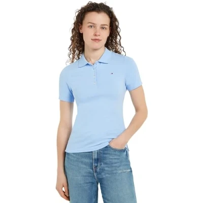 Abbildung von Tommy Hilfiger 1985 Slim Pique Polo SS Langarm T Shirt Damen, Blau (Vessel Blue), L