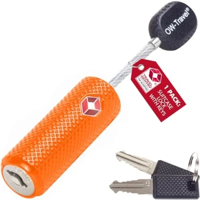 Abbildung von OW Travel Kabel Schloss mit Schlüssel (1er) Kofferschloss Vorhängeschloss Gepäckschloss Sicherheitsschloss Schlüsselschloss TSA Lock Cable USA für Reise Koffer Spind Rucksack (Orange)