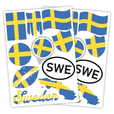 Abbildung von Finest Folia 2er Set DIN A4 Länderaufkleber Fahne Aufkleber Länderfahne Flagge für Auto Motorrad Sticker Länderflagge selbstklebend wetterfest R217 (49 Schweden)