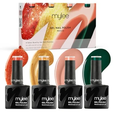 Abbildung von Mylee Gel Nagellack Set 4x10ml [Mehndi Quad] UV/LED, Maniküre, Pediküre, für professionellen Gebrauch im Salon sowie zu Hause [Unveiled Collection] Lang anhaltend und mühelos aufzutragen