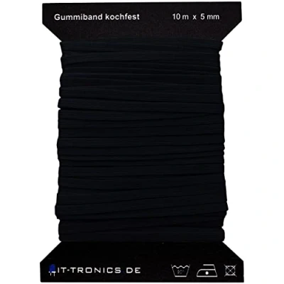 Abbildung von 10m x 5mm Gummiband Schwarz Gummilitze Kochfest z.B. für Masken Mundschutz
