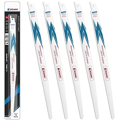 Abbildung von EZARC Säbelsägeblätter Sägeblatt Set für Holz Stahl Mehrzweck Bi Metall Cobalt R1225DG 300mm 10/14TPI(5 Stück)