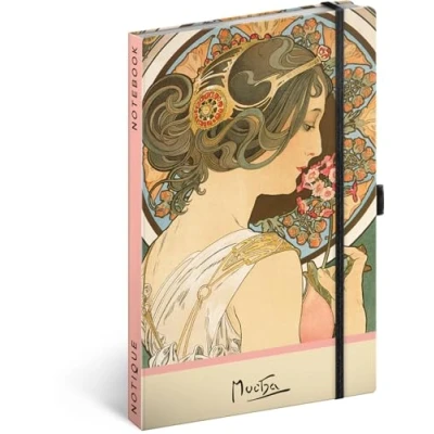Abbildung von NOTIQUE Notizbuch Gepunktet mit Gummiband 13x21cm ca. A5, Designer Hardcover Notebook Dotted, Notizblock, Notizheft, Journal, Tagebuch für Erwachsene, Damen (Alphonse Mucha Schlüsselblume)