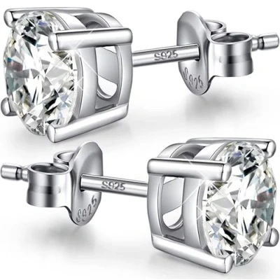 Abbildung von Diamant Ohrringe Herren Ohrsetcker Silber 925 Damen Ohrstecker Viereckig Zirkonia Männer Weißgold 8mm