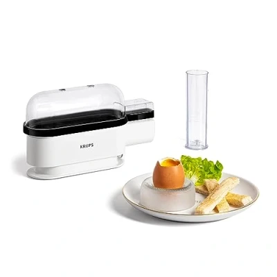 Abbildung von Krups Ovomat Trio Eierkocher, Für bis zu 3 Eier, Inkl. Wasser Messbecher mit Eierstecher, Eierhalter, Signalton, BPA frei, EG234115, Weiß/Schwarz