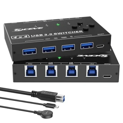 Abbildung von USB 3.0 Switch 4 PC, YOUTINGHDAV in out 3.0, Selector für PC and Tastatur, Maus, Drucker, mit Wired Remote und B Kabeln