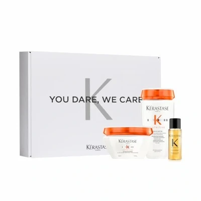 Abbildung von Kérastase Pflegeset mit Nutritive Bain Satin Riche High Nutrition Rich Shampoo, Masquintense Deep Soft Mask und Elixir Ultime Huile Originale Haaröl in Reisegröße (15 ml) gratis