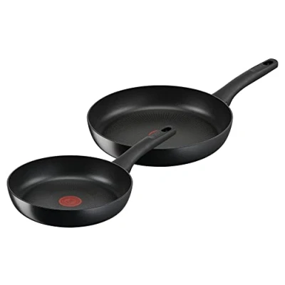 Abbildung von Tefal G28890 Hard Titanium On Pfannen Set 24 + 28 cm Aluminium unbedenkliche Antihaftversiegelung Thermo Signal Temperaturanzeiger für alle Herdarten geeignet induktionsgeeignet Schwarz