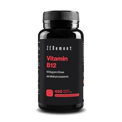 Abbildung von Vitamin B12 vegan Hochdosiert 500µg Methylcobalamin pro Tagesdosis 450 vegane Tabletten Für +14 Monate Gegen Müdigkeit und Erschöpfung Nervenfunktion, Immunsystem Ohne Zusätze 100%