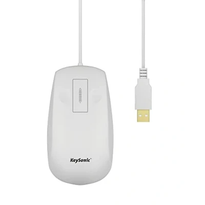 Abbildung von KeySonic Wasserdichte Maus aus Silikon, Touchsensor zum Scrollen, Schutzklasse IP68, USB Kabel (1,8 m), KSM 5030M W