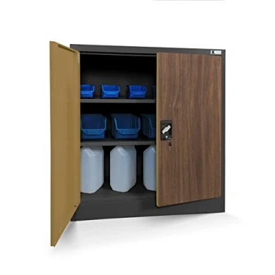 Abbildung von Jan Nowak Kleiner Aktenschrank C001B Büroschrank Metallschrank Aufbewahrungsschrank 2 Verstellbare Fachböden Pulverbeschichtet Abschließbar 92,5 cm x 90 40 (Anthrazit Holzoptik)