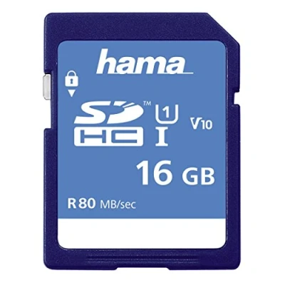 Abbildung von Hama Speicherkarte SDHC 16GB (SD 3.01 Standard, 80 MB/s, Class 10, Datensicherheit dank mechanischem Schreibschutz, Beschriftungsfeld)