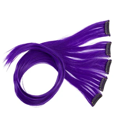Abbildung von CAISHA 5 Teile Set 60cm Bunte Strähne Strähnchen Clip in Extension Haarverlängerung Glatt Langhaar Haarteil Violett BST107