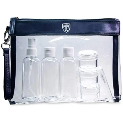 Abbildung von TRAVANDO Kulturbeutel durchsichtig 100ml 1l Kosmetiktasche transparent Kulturtasche Flüssigkeiten Reiseset Handgepäck Flugzeug Reise Flaschen Beutel Zipper Reisebeutel Tasche Behälter